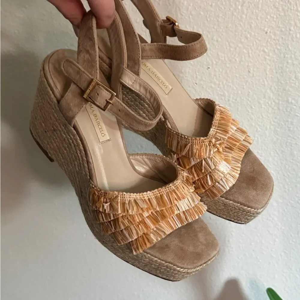 Paloma Barcelo Raffia Espadrille Wedges 39